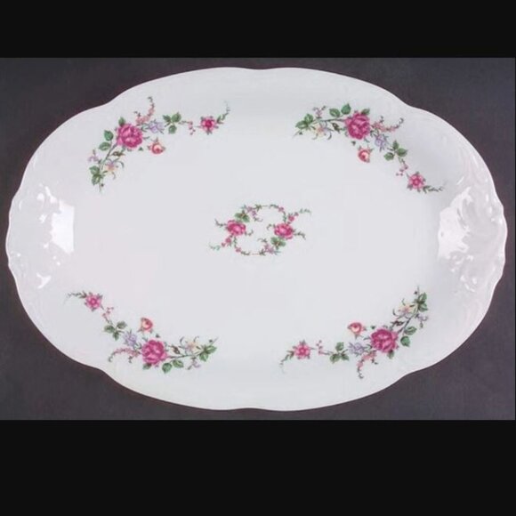 VINTAGE Royal Kent Poland Fine China 13” Oval Serving Platter RKT8 Moss Rose - Picture 1 of 7